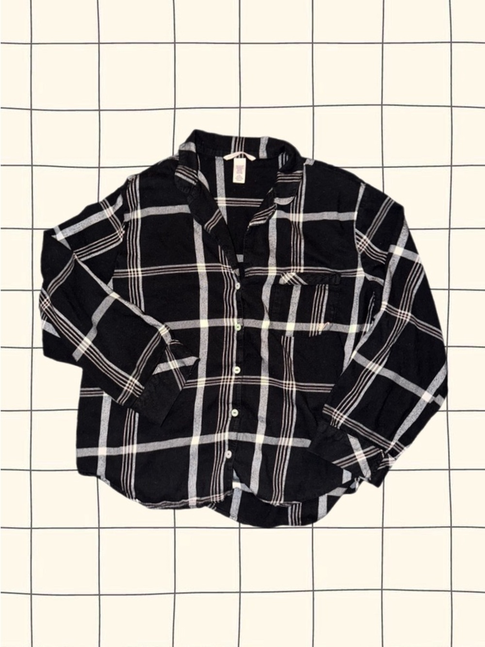 Victoria Secret Black & White Plaid Button-Up Shirt